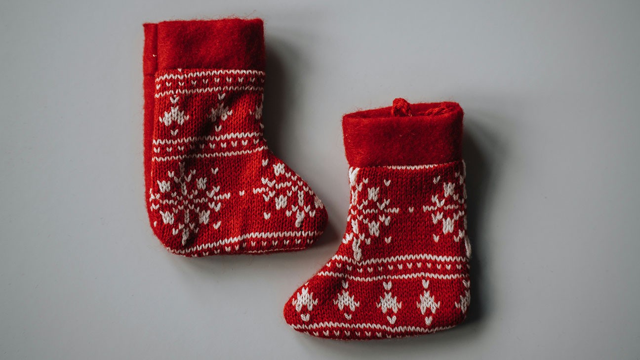 A pair of red socks - the fourth most searched ugly Christmas clothing item