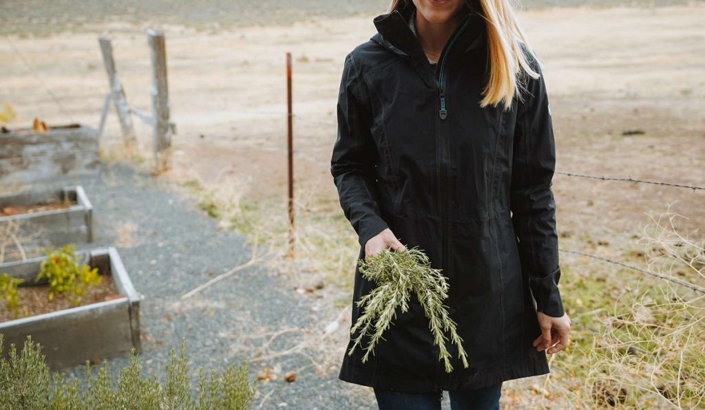 woman carrying a plant